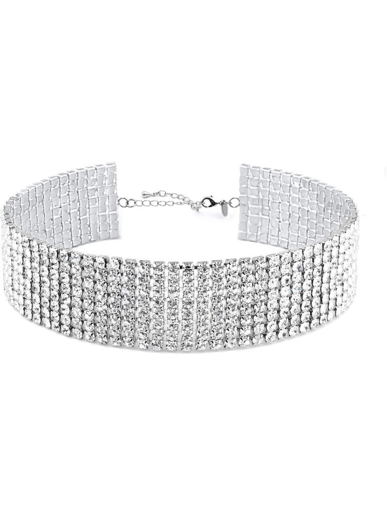 Sparkling Rhinestone Choker Necklace - Silver & Gold Plated Crystal Jewelry For
